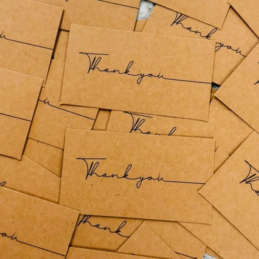 25 Kraft Paper Thank You Cards (2x3.5in)
